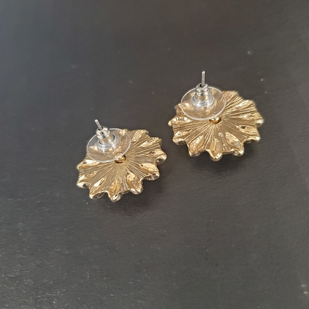 Vintage Peach Enamel Flowers Pierced Post Earrings Spring Floral Bloom - Picture 2 of 5